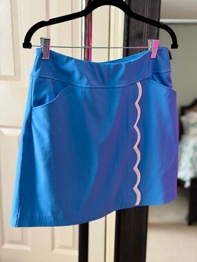 Lilly Pulitzer Luxletic Light Blue Skort with Scalloped White Trim